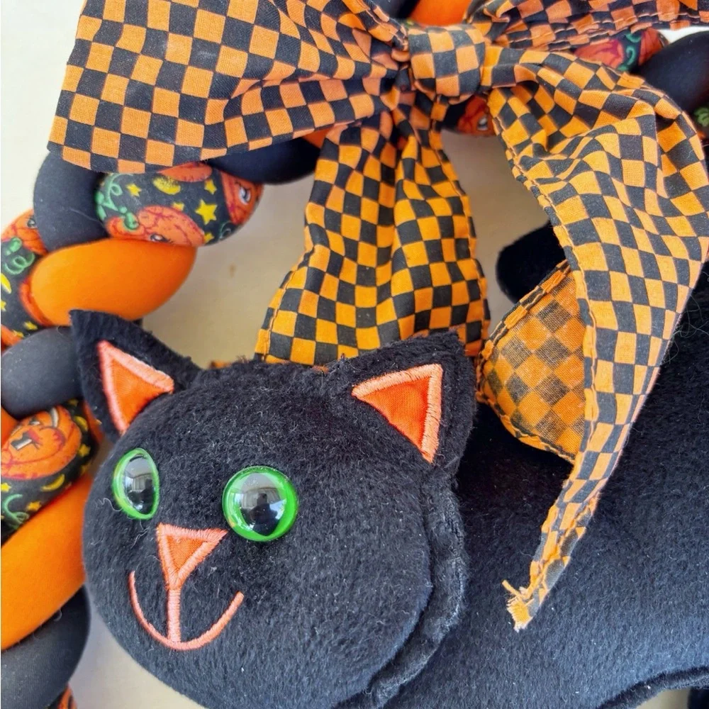 Vintage Halloween Black Cat Fabric Stuffed 13